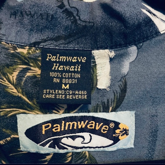 PALMWAVE Hawaiian Surfer Palm Trees Island Blue Shirt Surfer Tropical Men Medium - Picture 13 of 16